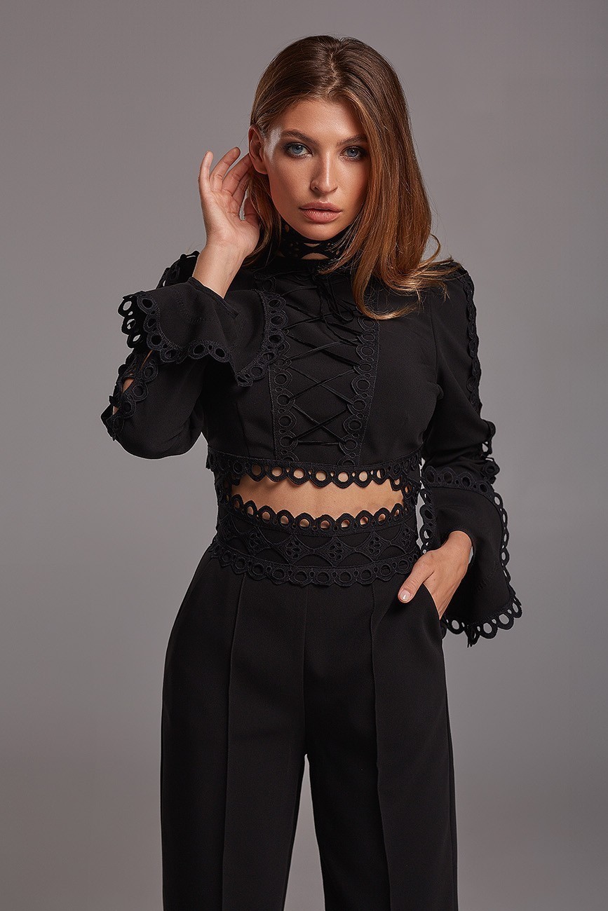 Lace suit with narrow trousers