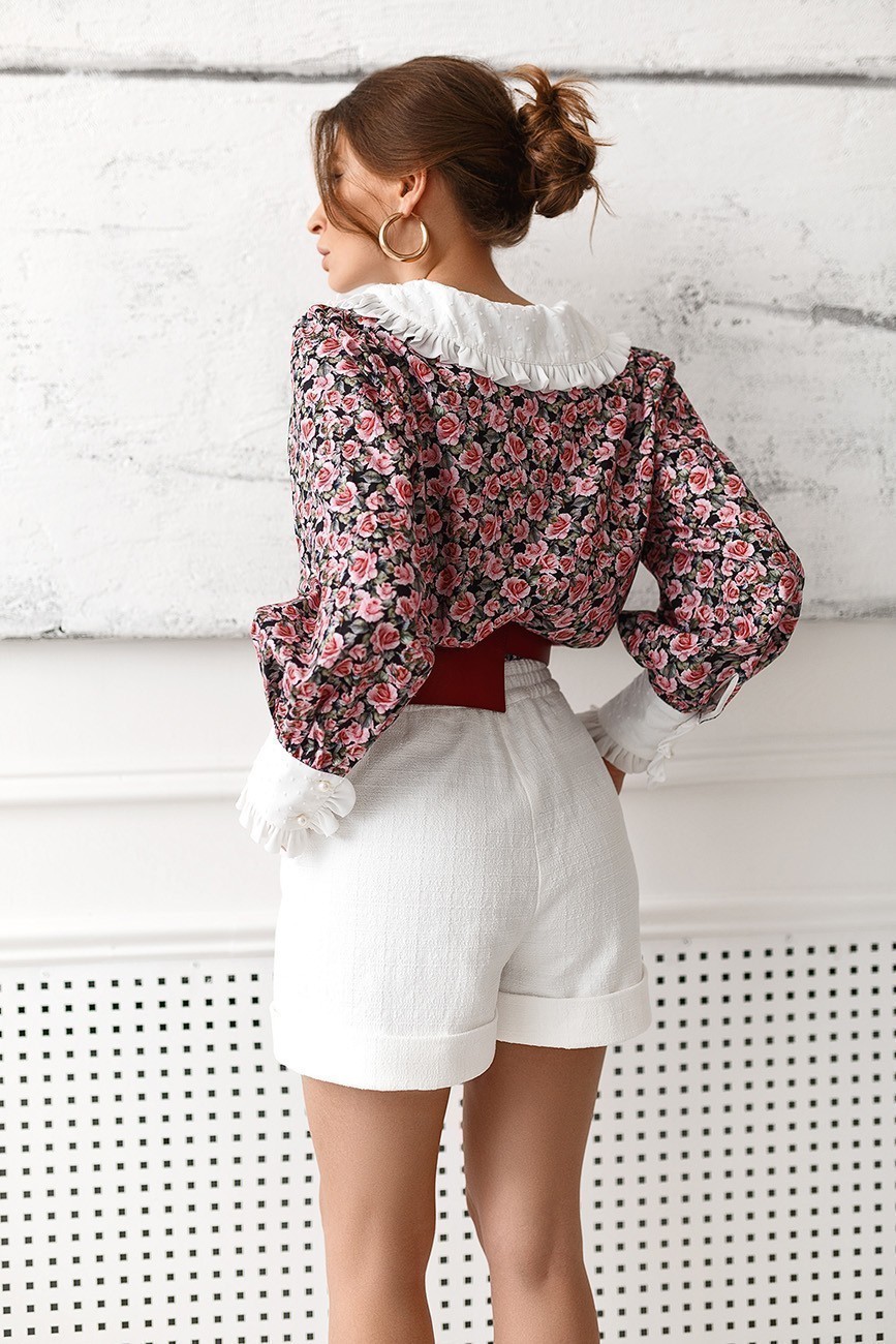Rose cotton blouse with white collar