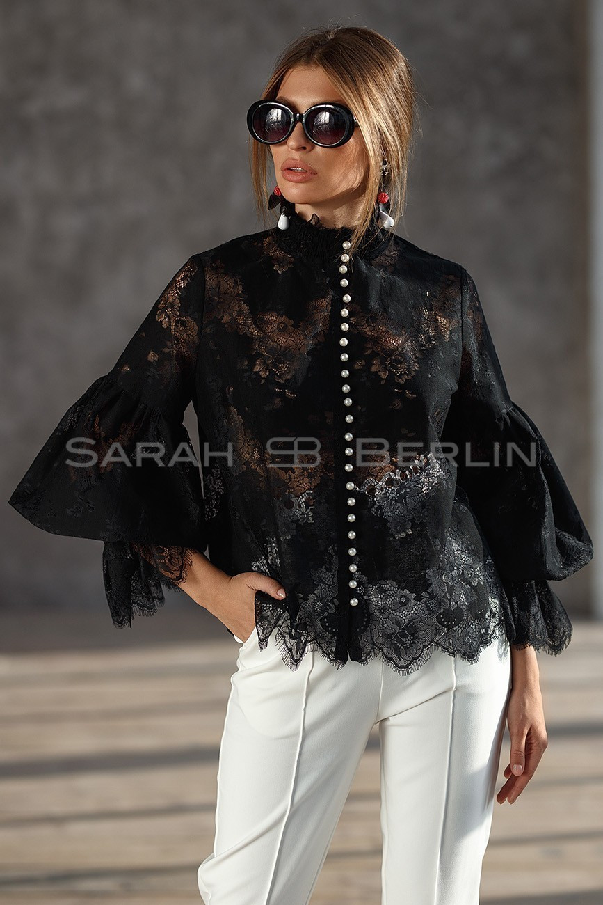 Lace blouse with pearls