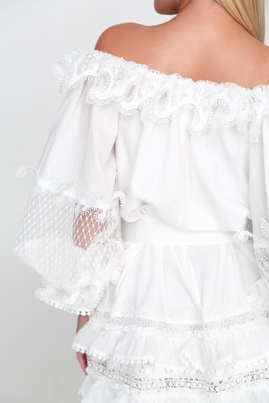 Короткое хлопковое платье Лотос с кружевом