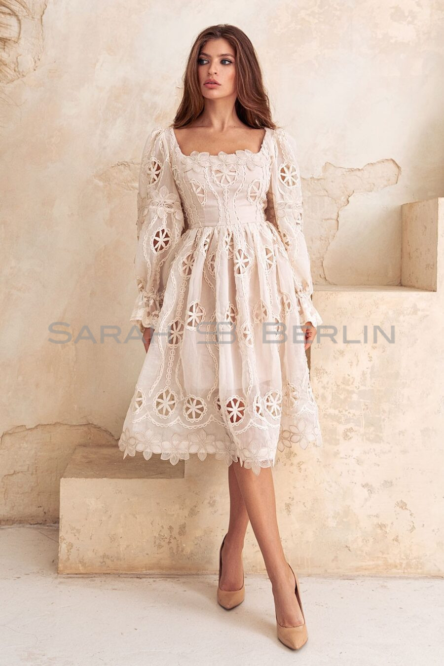 Organza dress with embroidery with lace