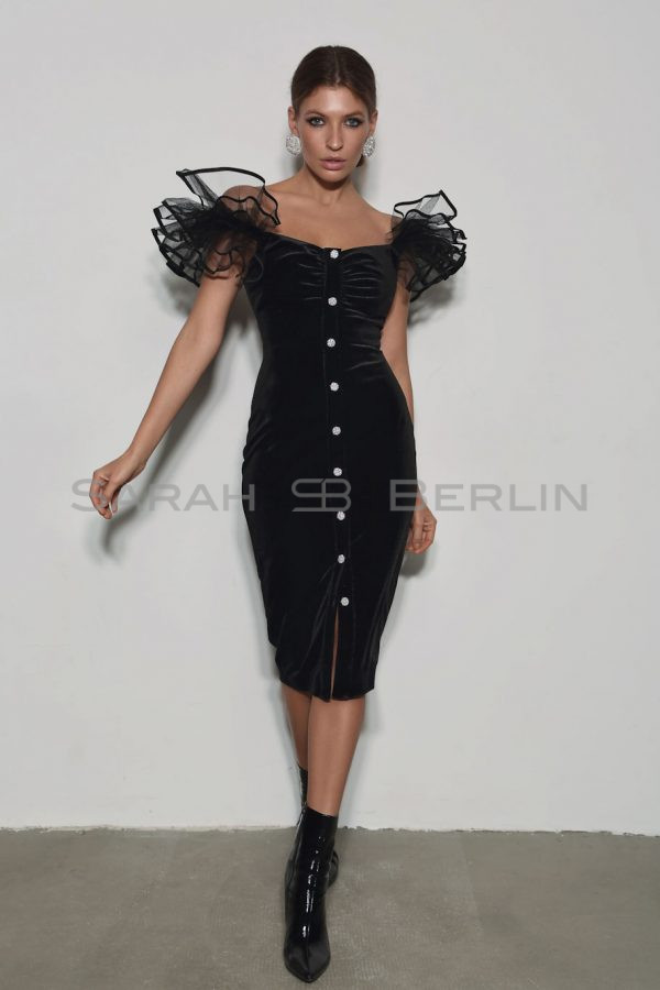 Velvet dress with tulle wings