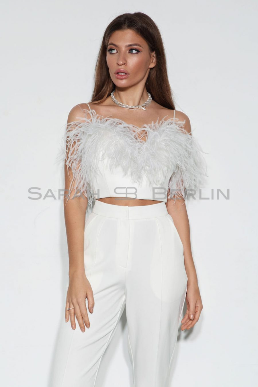 Crop top with ostrich feathers