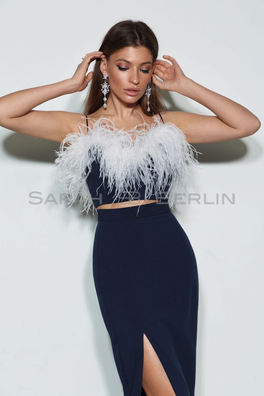 Crop top with ostrich feathers