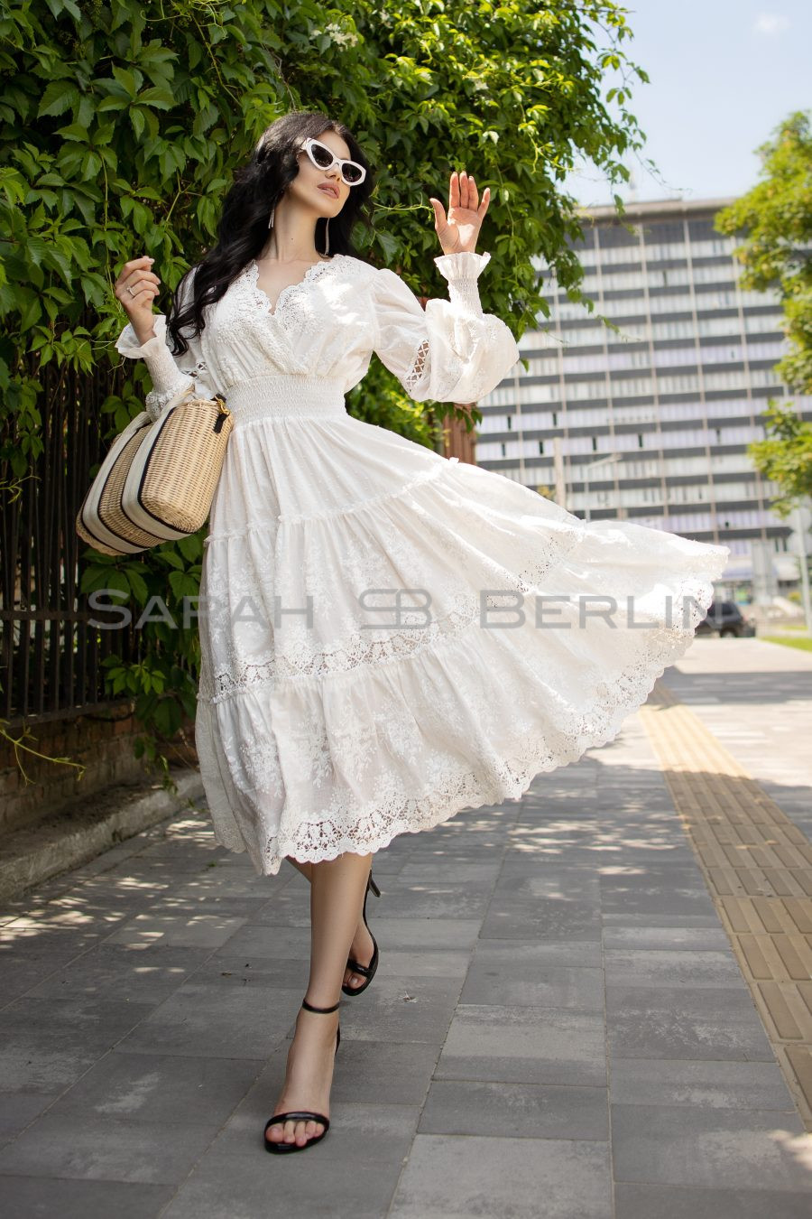 Cotton dress Bride with embroidery