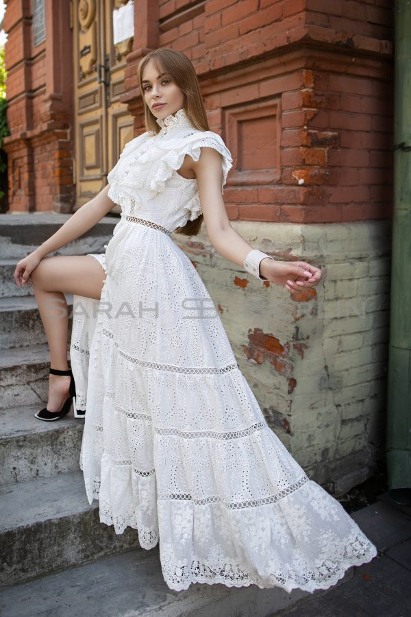 Cotton dress Bride with embroidery