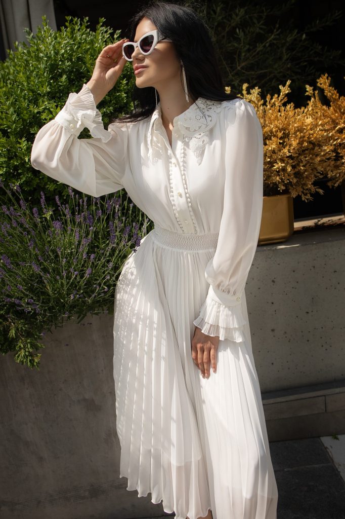 Pleats collar Chiffon Dress