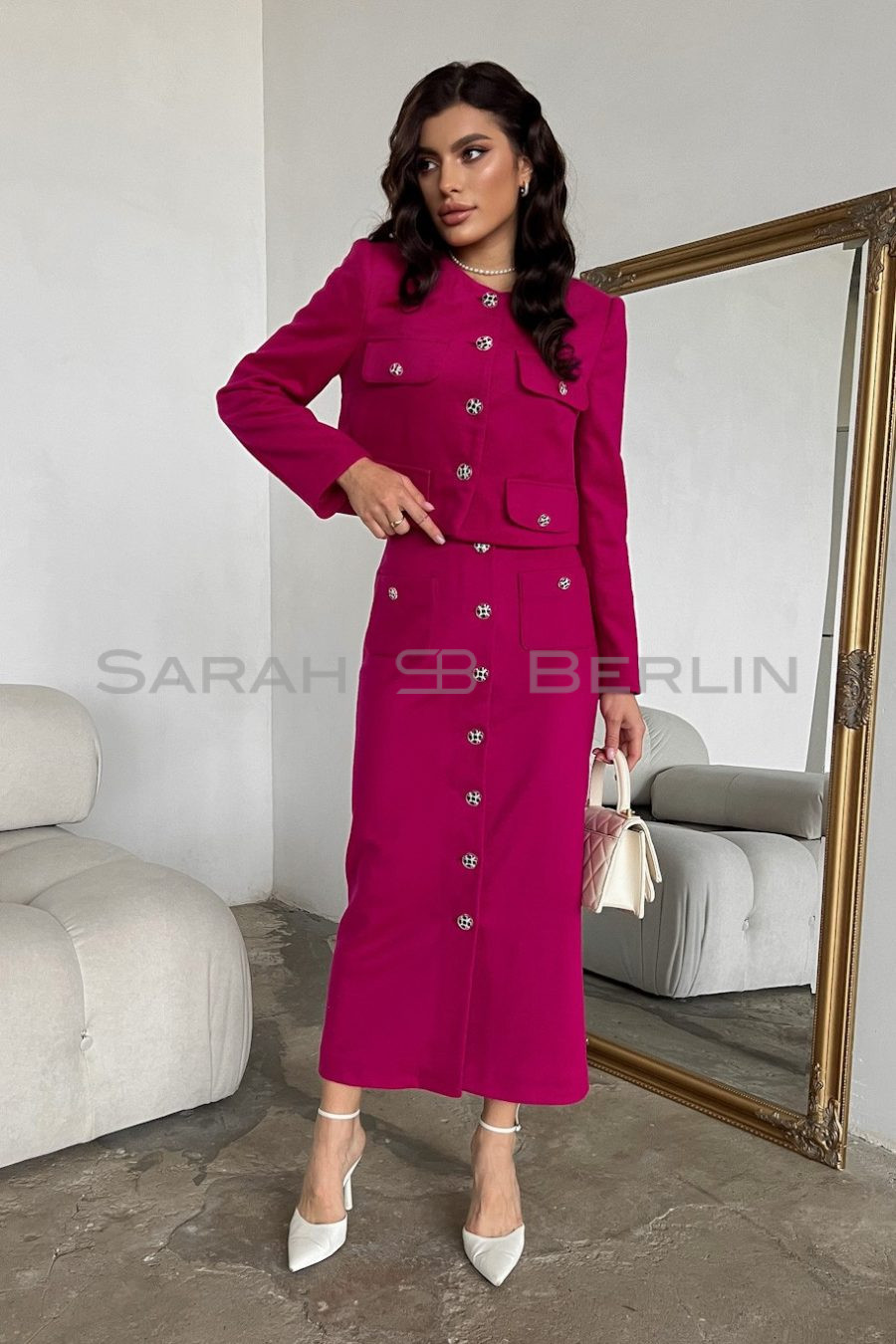 Italian wool two-piece suit - collarless jacket and skirt