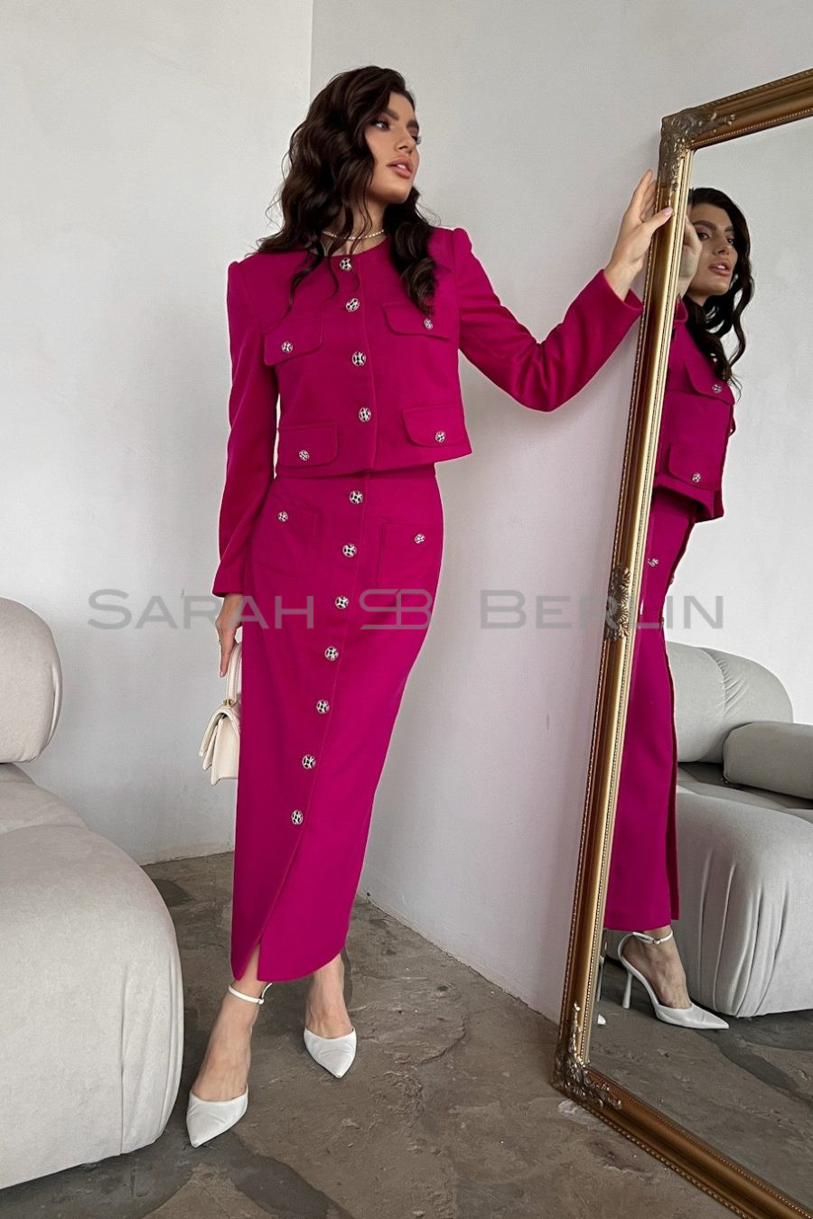 Italian wool two-piece suit - collarless jacket and skirt