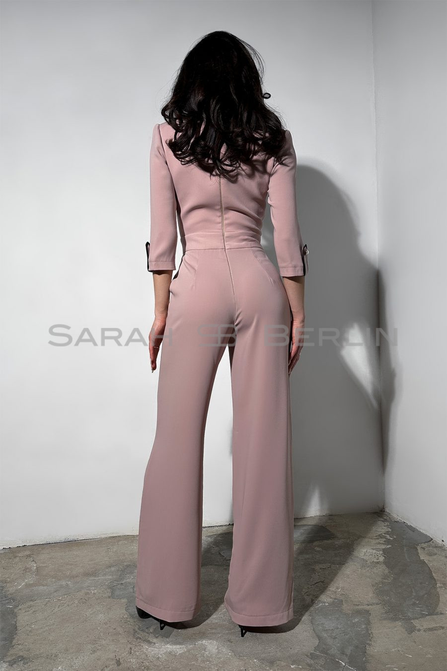 Jumpsuit with collar, with contrasting trim, with belt