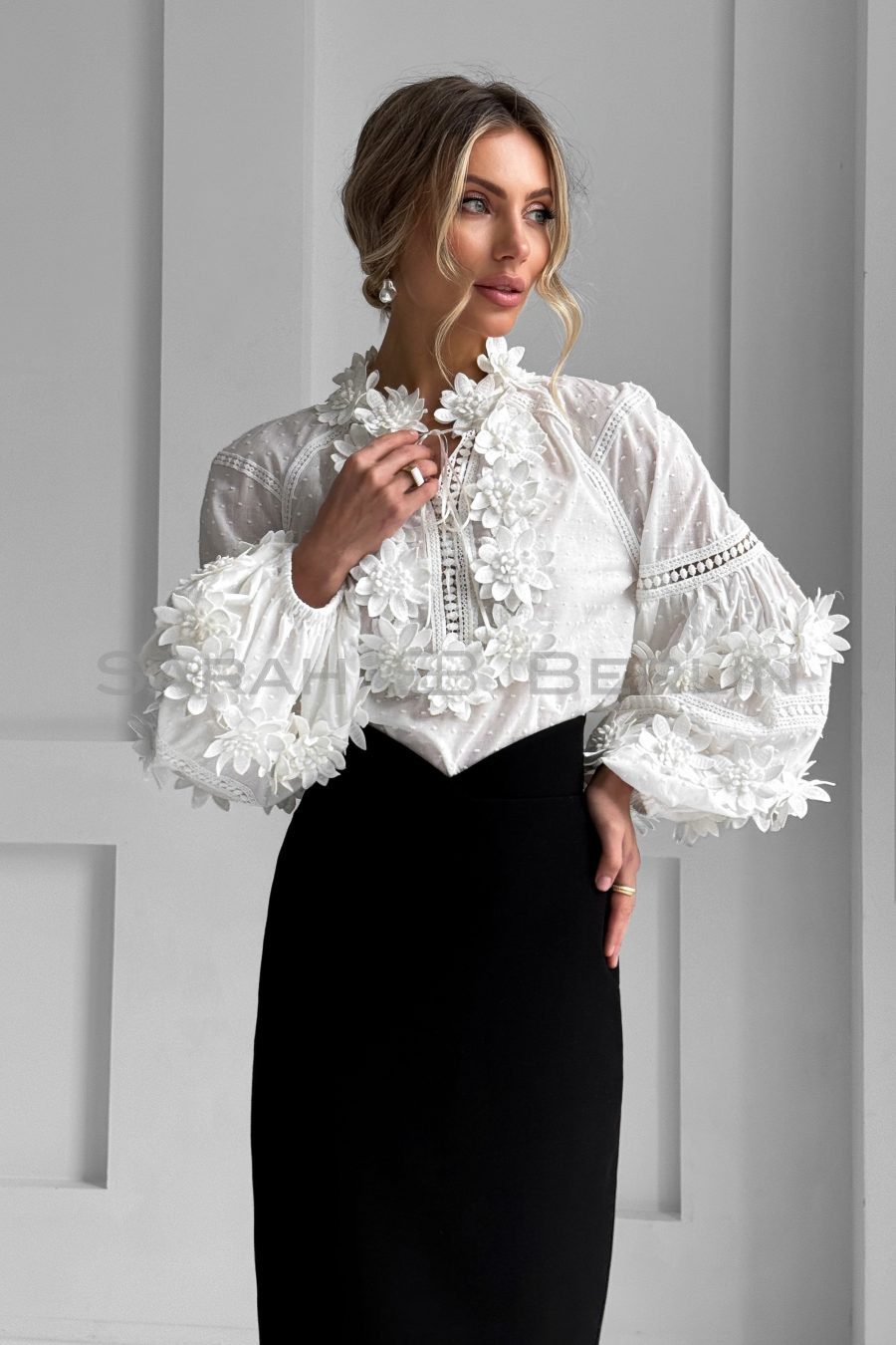 Хлопковая блуза с рукавами реглан, с кружевом 3D