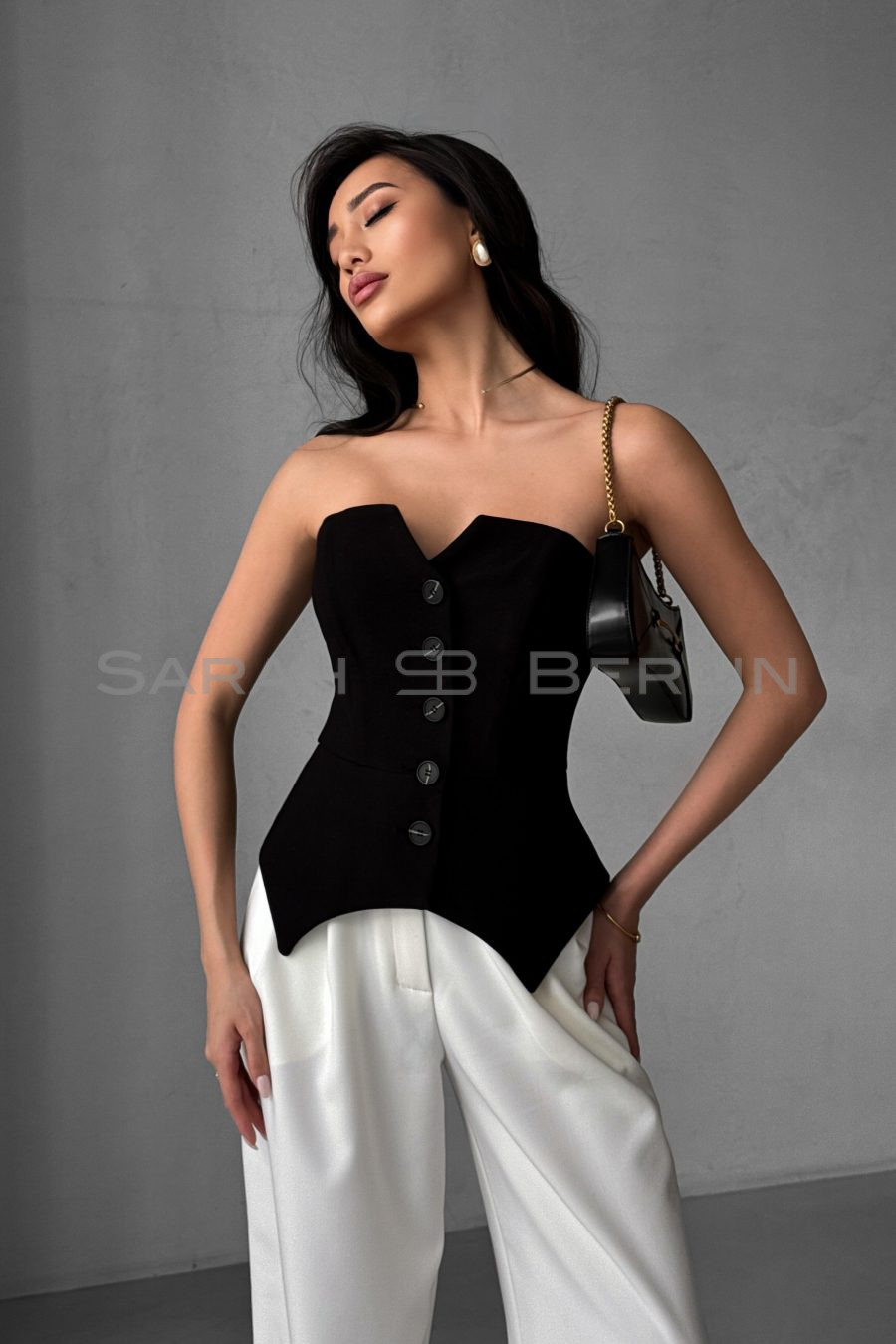 Top corset with figured peplum
