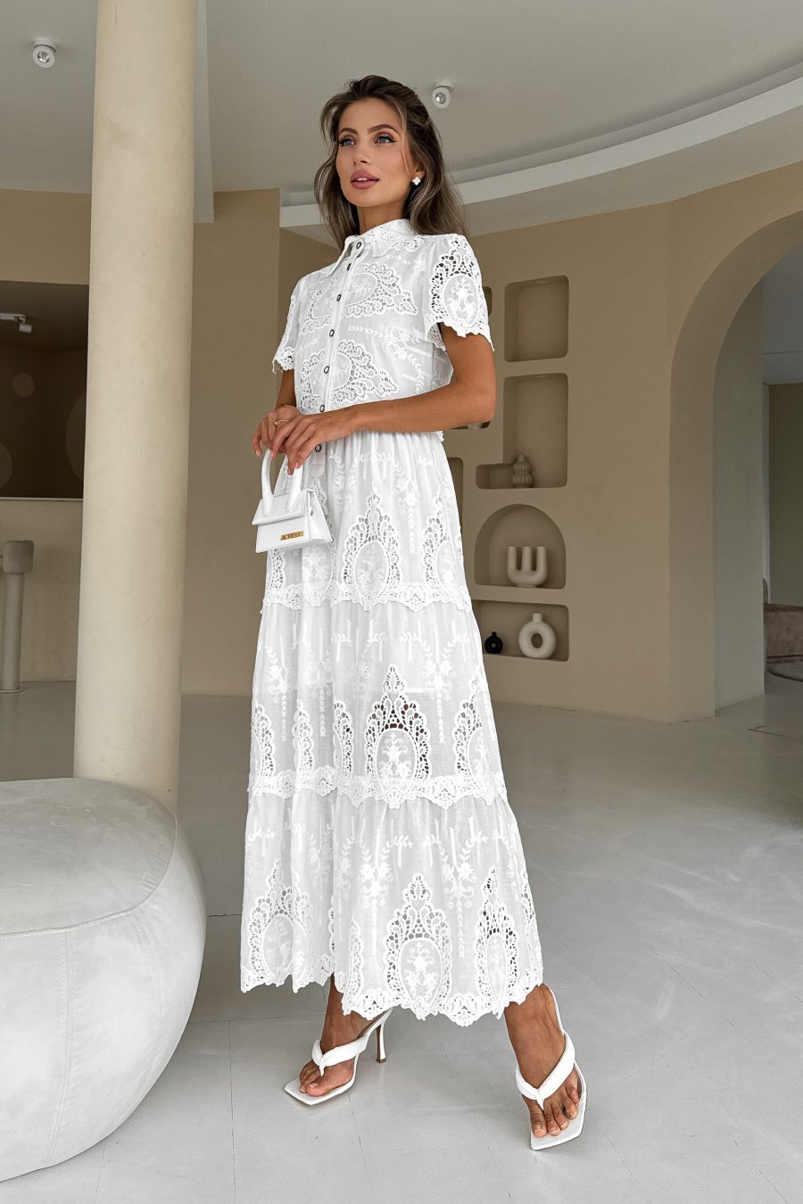 Josephine embroidered loose fit cotton dress with polo closure