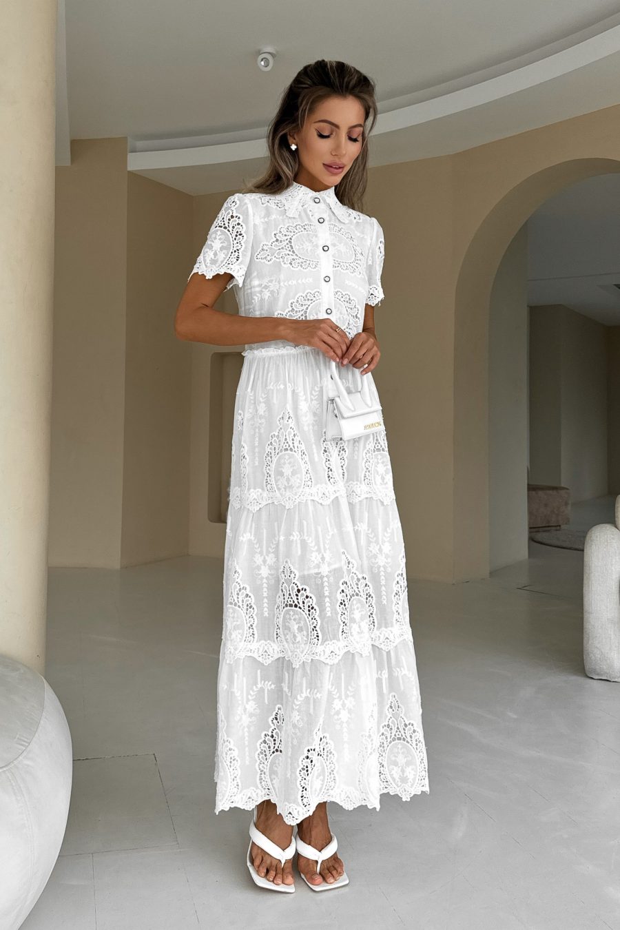 Josephine embroidered loose fit cotton dress with polo closure