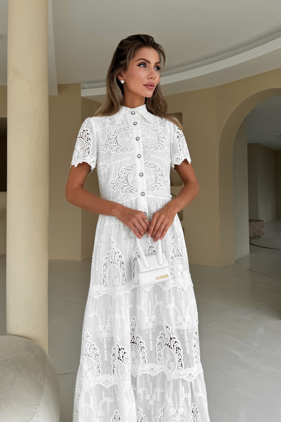 Josephine embroidered loose fit cotton dress with polo closure