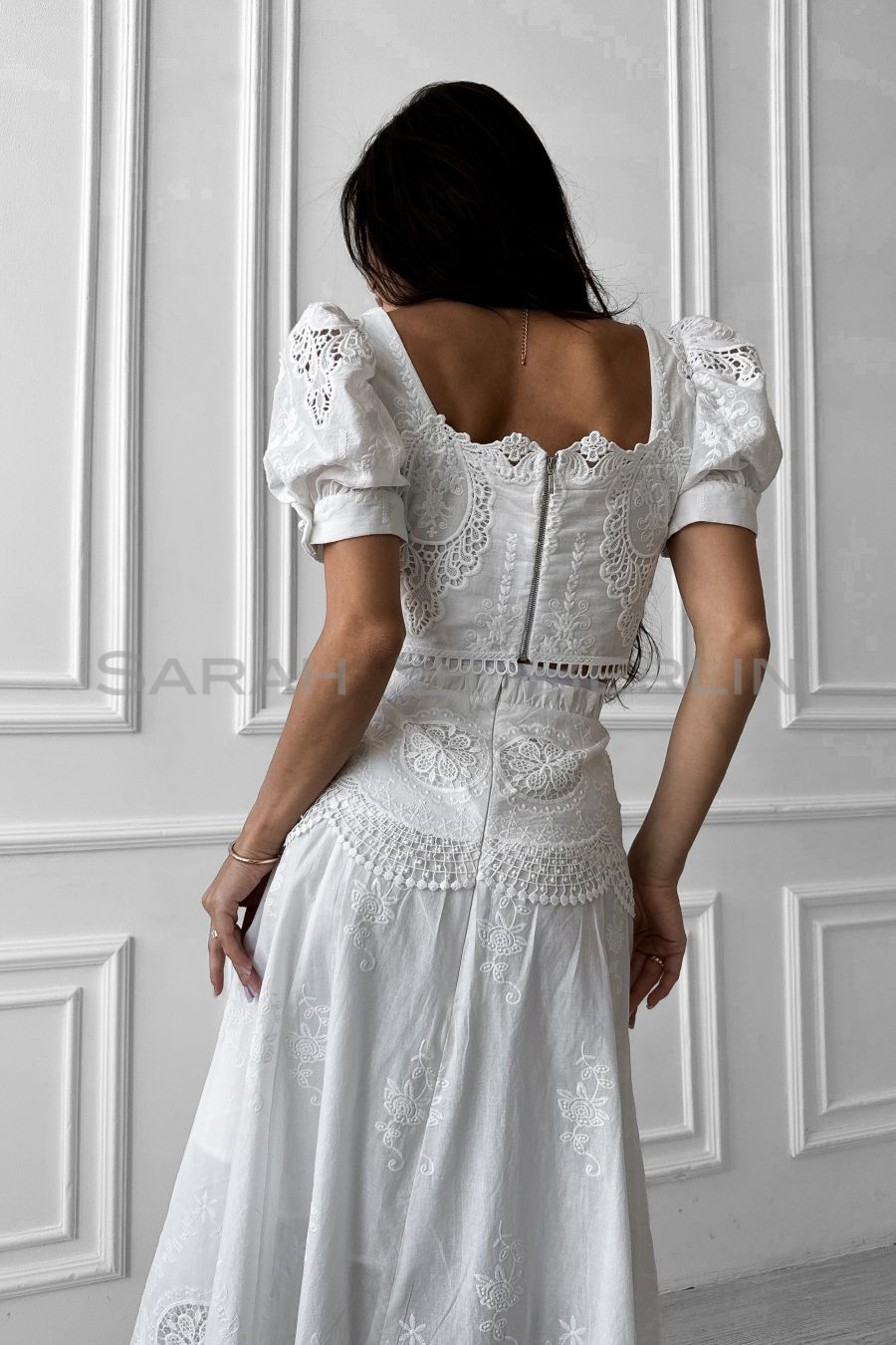 A-line skirt made of cambric with openwork embroidery