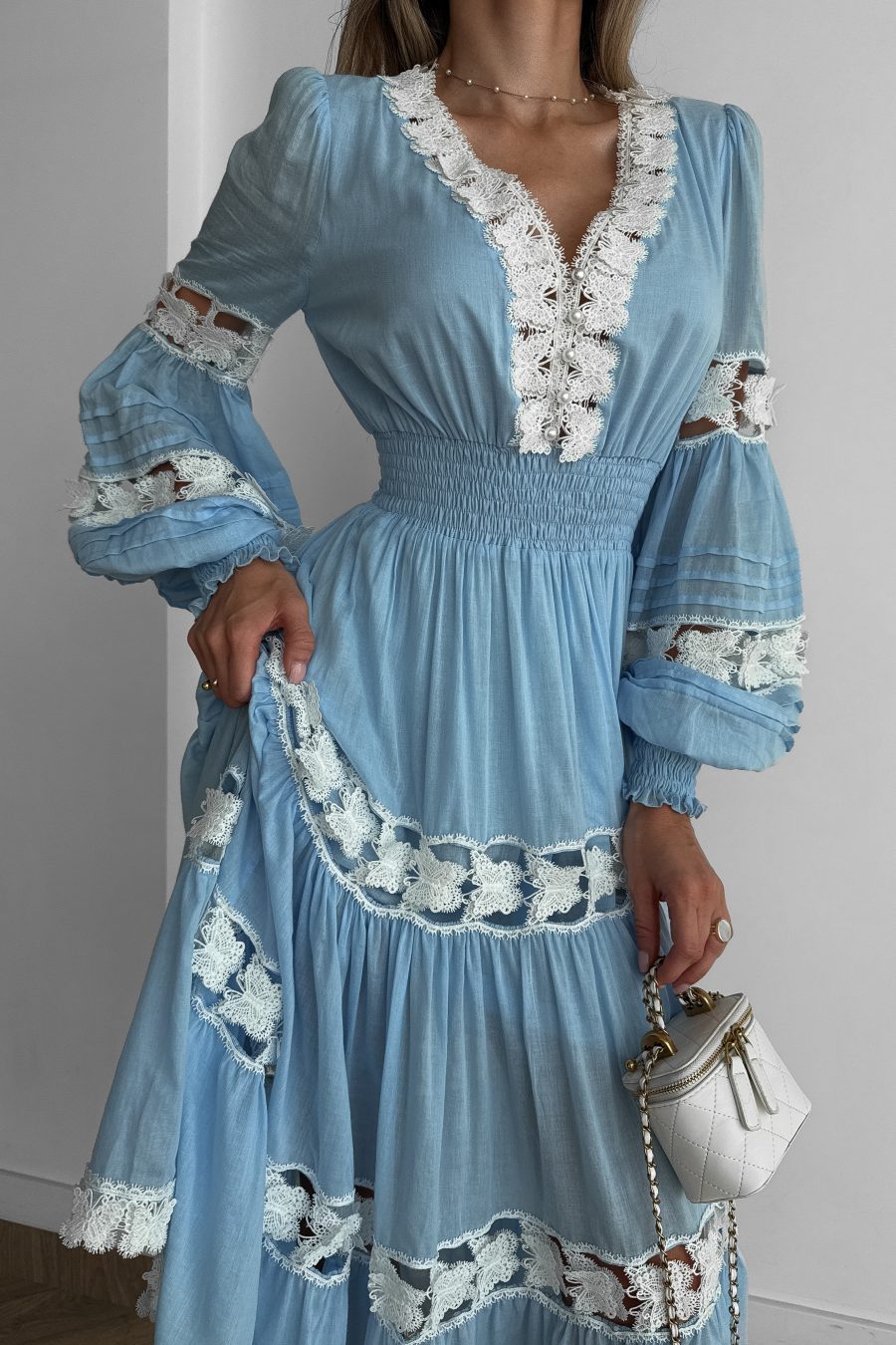 Cotton Midi Dress with Lace Butterflies