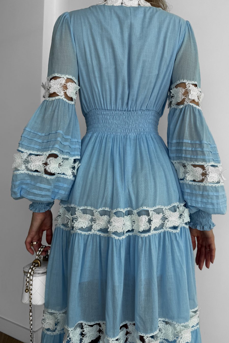 Cotton Midi Dress with Lace Butterflies