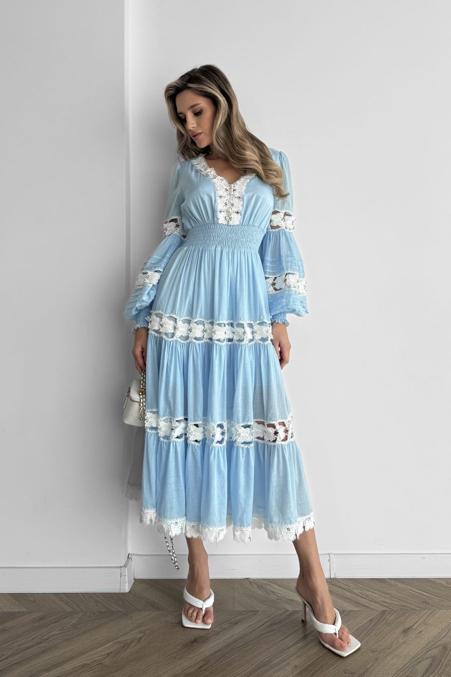 Cotton Midi Dress with Lace Butterflies