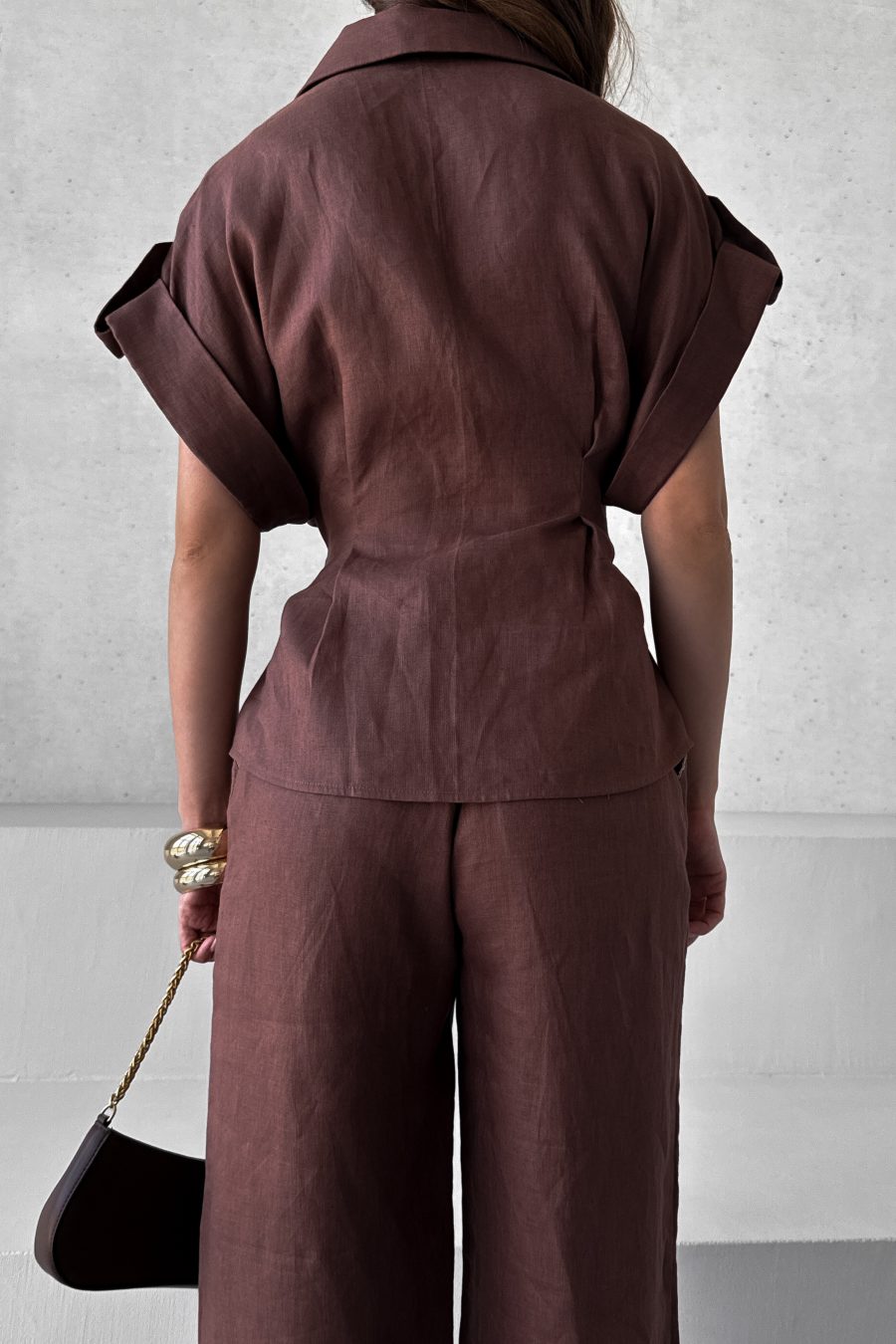 Linen wrap top with short kimono sleeves