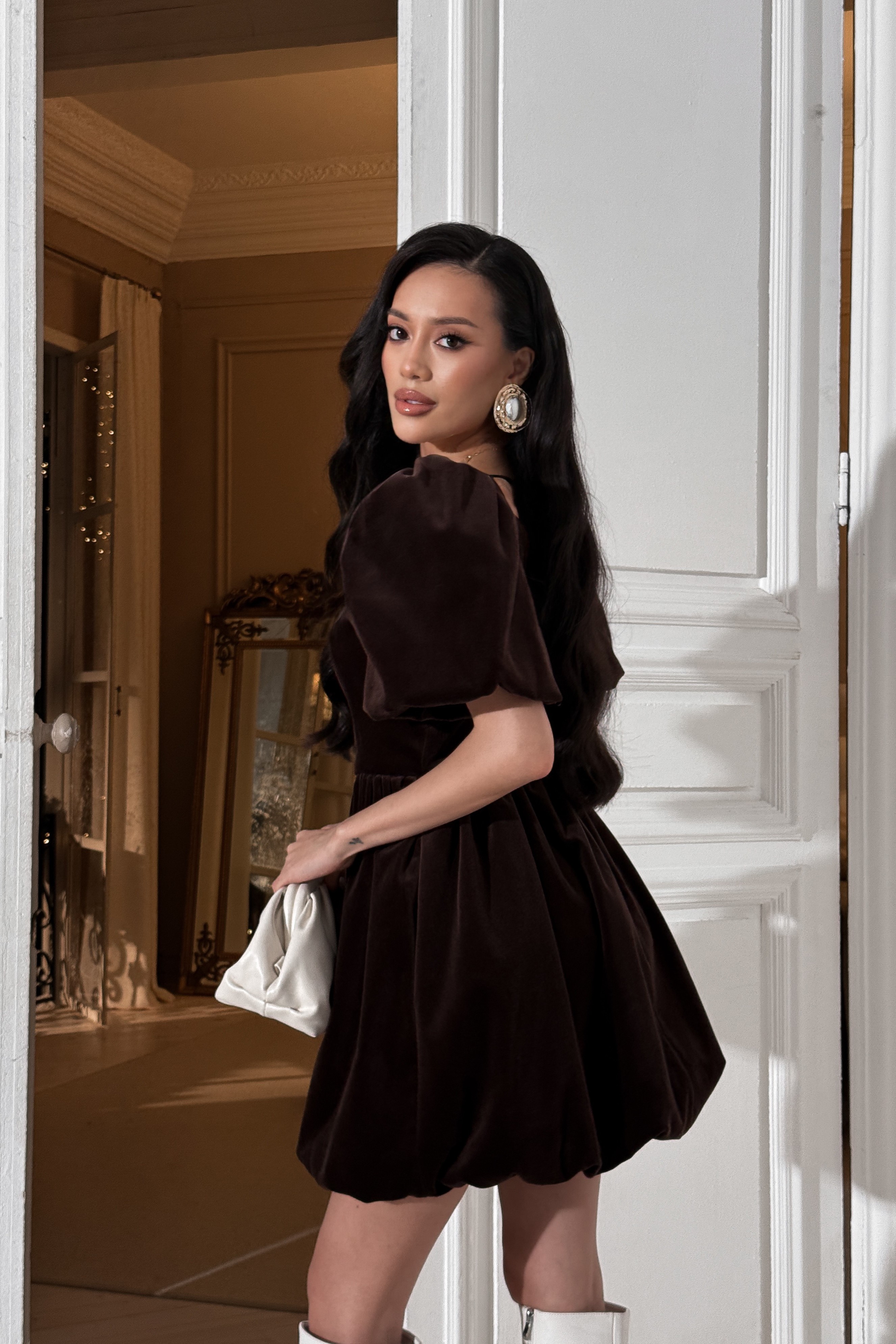 IMG_1915-2 Short balloon dress "Rose Petals" made of Italian velvet