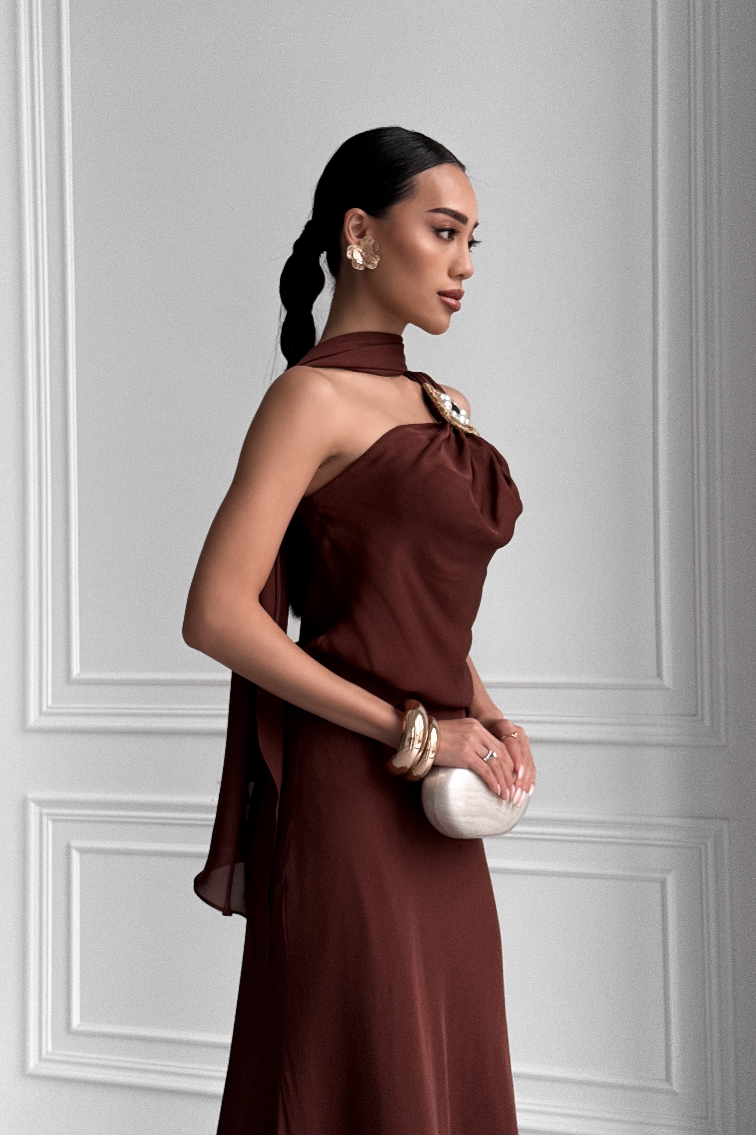 IMG_2707-2 Вечернее длинное платье из натурального шелка на одно плечо, с шалью