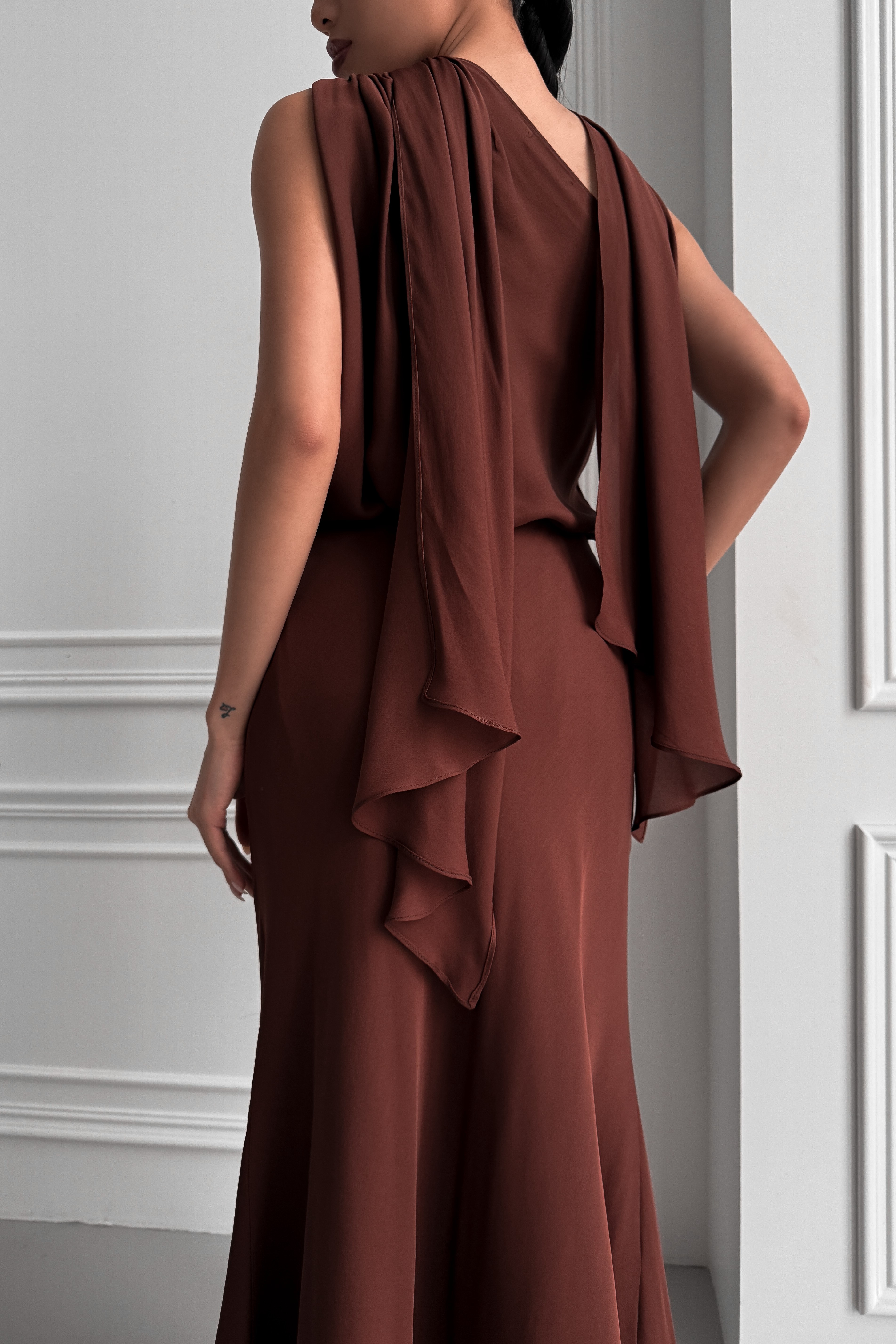 IMG_2710-2 Вечернее длинное платье из натурального шелка на одно плечо, с шалью