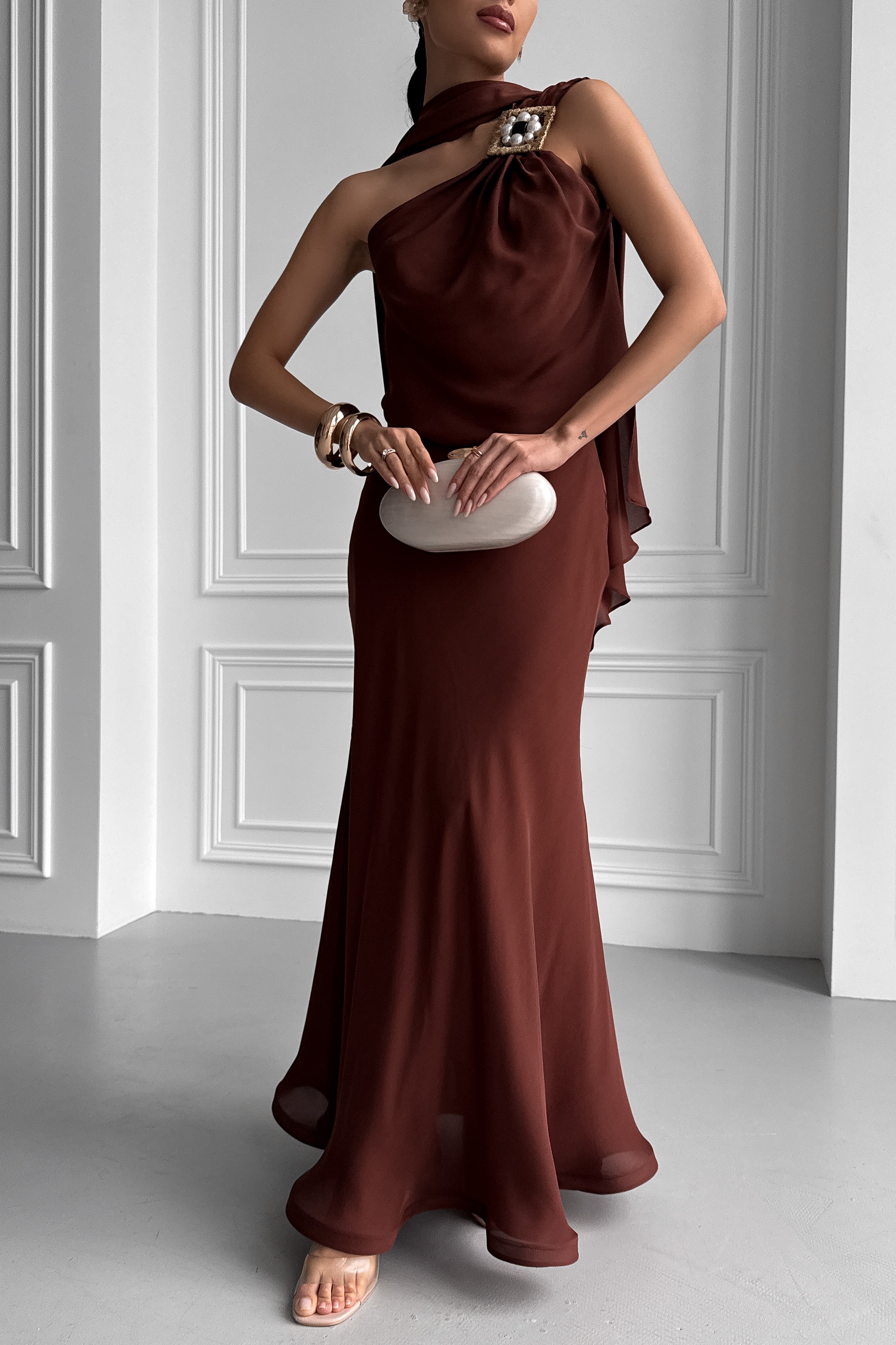 IMG_2716-2 Вечернее длинное платье из натурального шелка на одно плечо, с шалью