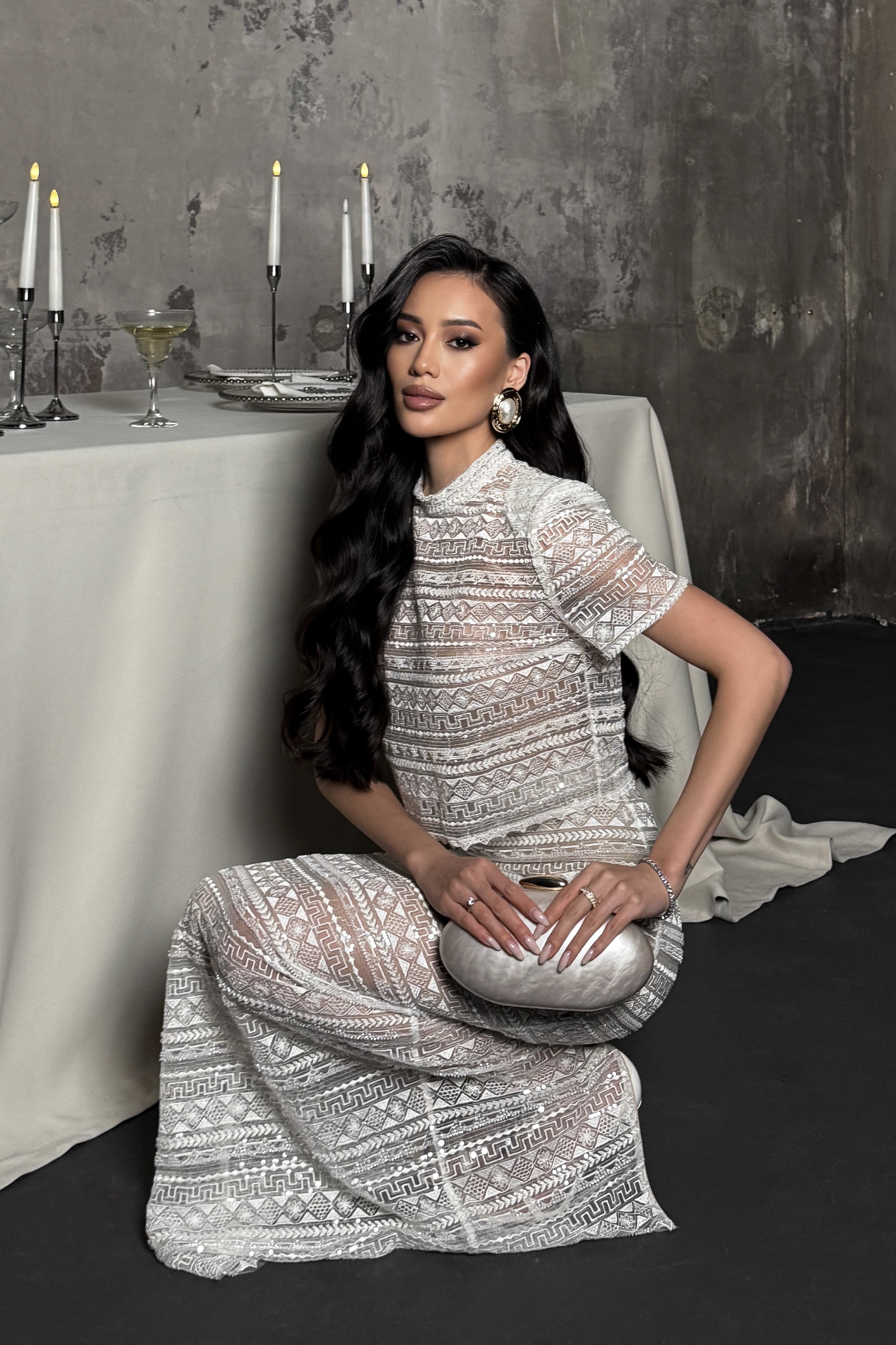 IMG_3932-2 Костюм с мерцанием, расшитый камнями: топ и длинная юбка