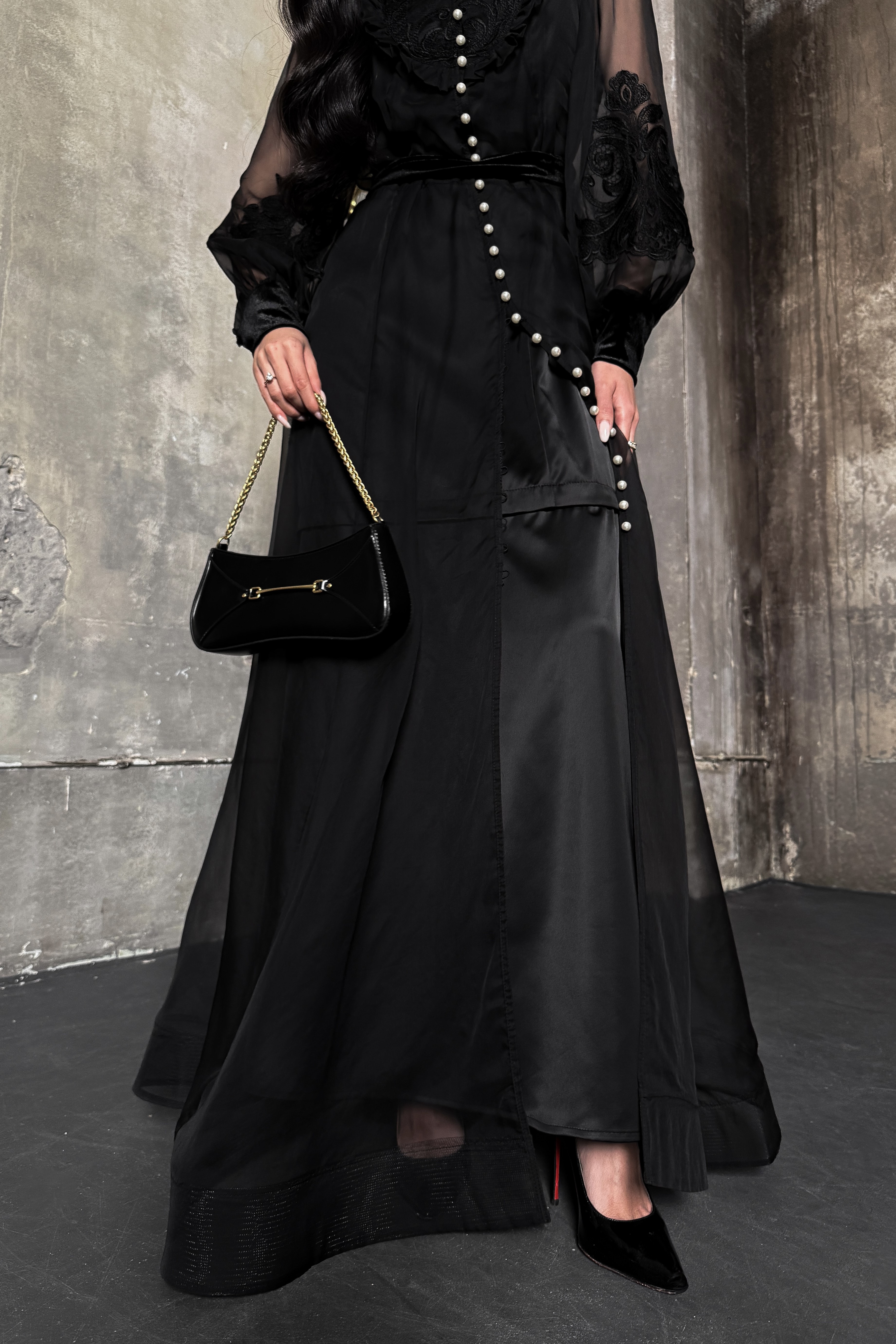 IMG_4033-52 Вечерний комплект с жемчугом, из натуральной шелковой органзы и нижнего платья на бретелях